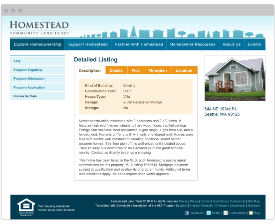 homestead page showing the details pf a property